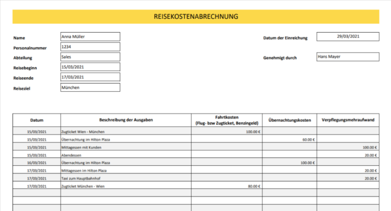 Kostenlose Reisekostenabrechnung Vorlage - TimeTrack Vorlagen