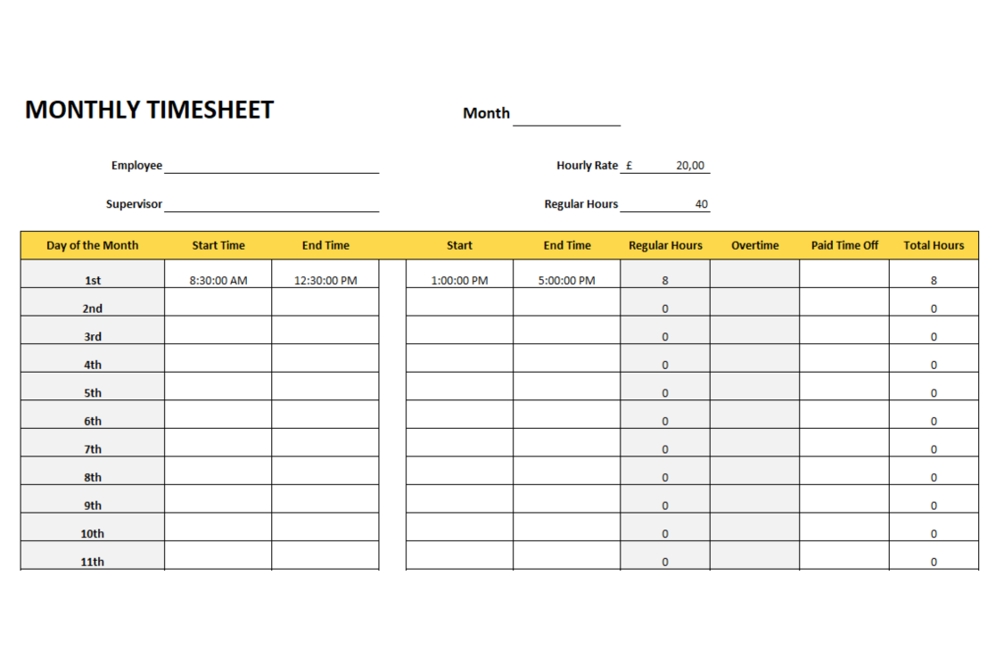 Free Timesheet Templates: Excel and PDF | TimeTrack